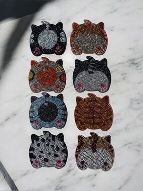 Cute Cat Butt Sparkling Coasters Set of 8 with Holder